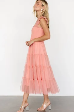 Emma Smocked Tulle Dress | Coral
