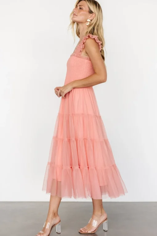 Emma Smocked Tulle Dress | Coral