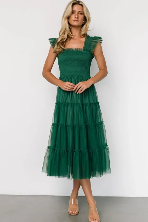 Emma Smocked Tulle Dress | Emerald