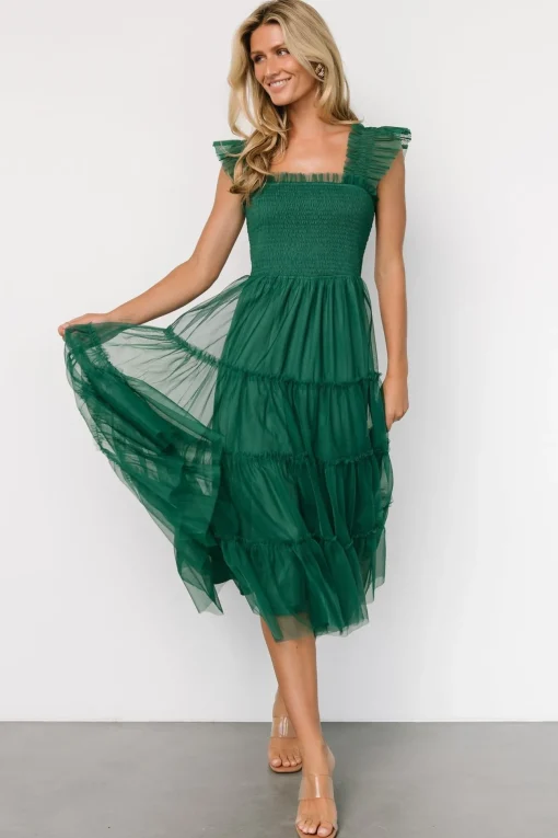 Emma Smocked Tulle Dress | Emerald