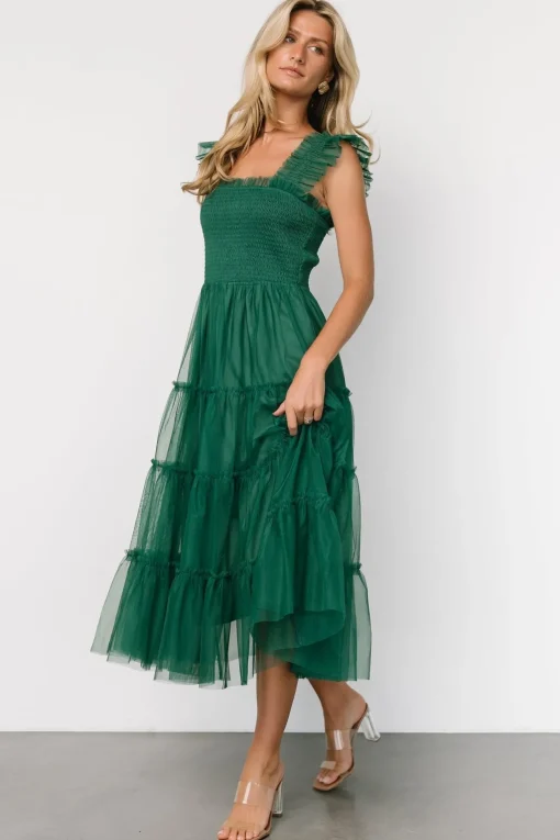 Emma Smocked Tulle Dress | Emerald