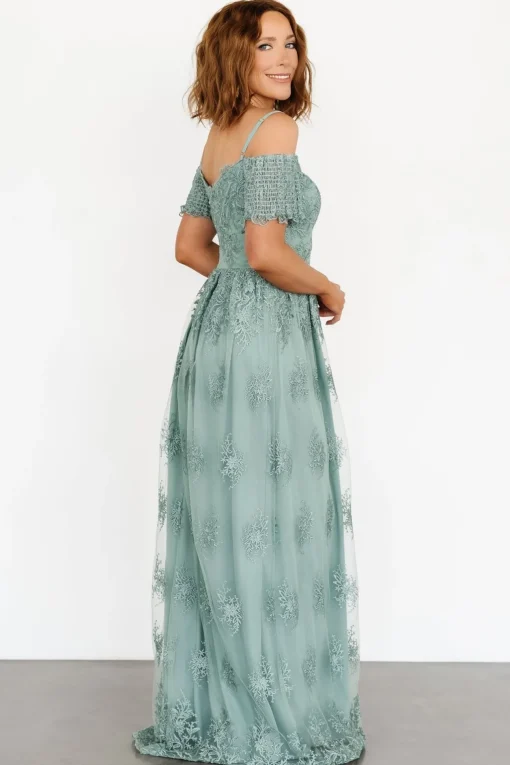 Esperanza Tulle Embroidered Maxi Dress | Sage