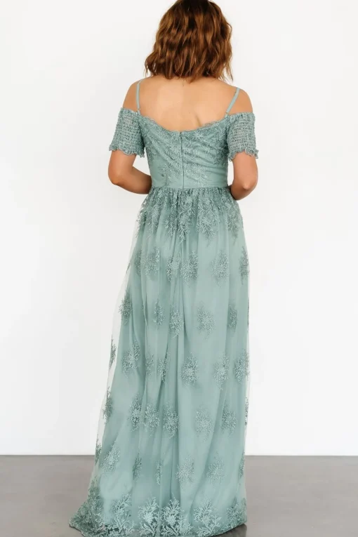 Esperanza Tulle Embroidered Maxi Dress | Sage