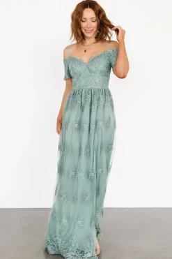 Esperanza Tulle Embroidered Maxi Dress | Sage