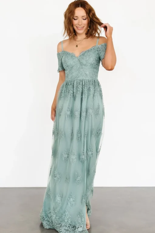 Esperanza Tulle Embroidered Maxi Dress | Sage