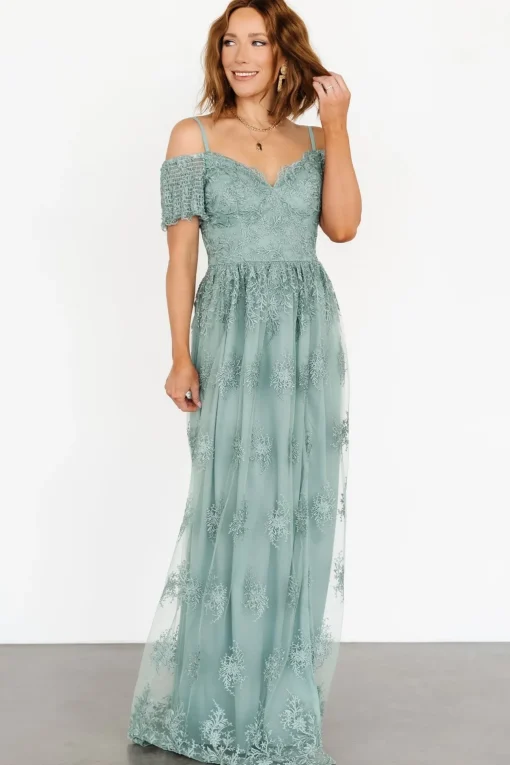 Esperanza Tulle Embroidered Maxi Dress | Sage