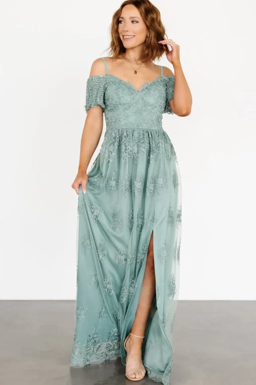 Esperanza Tulle Embroidered Maxi Dress | Sage