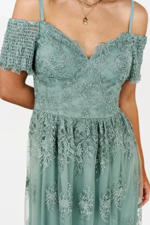 Esperanza Tulle Embroidered Maxi Dress | Sage