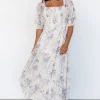 Fabian Jacquard Midi Dress | Cream + Blue Floral