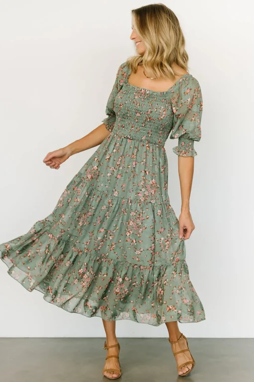 Fabian Jacquard Midi Dress | Eucalyptus + Pink