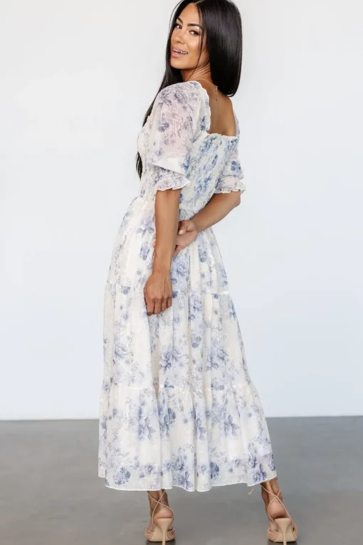 Fabian Jacquard Midi Dress | Cream + Blue Floral