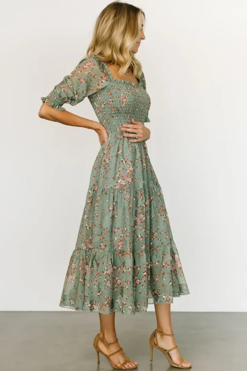 Fabian Jacquard Midi Dress | Eucalyptus + Pink