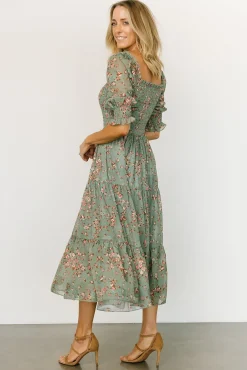 Fabian Jacquard Midi Dress | Eucalyptus + Pink