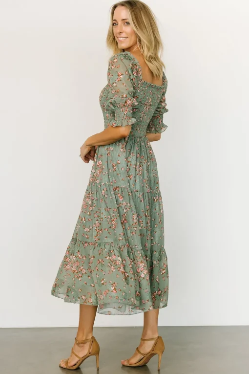 Fabian Jacquard Midi Dress | Eucalyptus + Pink