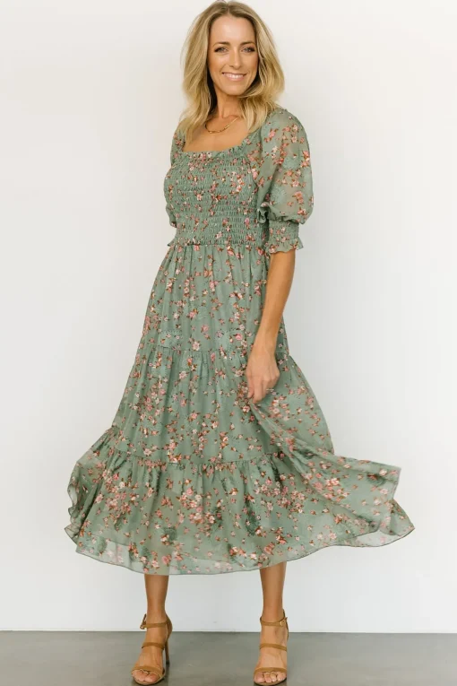 Fabian Jacquard Midi Dress | Eucalyptus + Pink