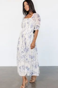 Fabian Jacquard Midi Dress | Cream + Blue Floral