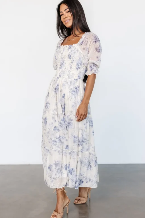 Fabian Jacquard Midi Dress | Cream + Blue Floral