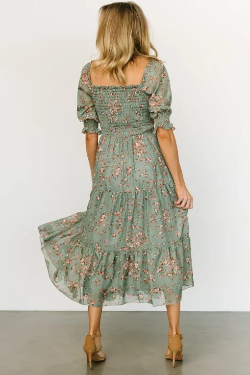 Fabian Jacquard Midi Dress | Eucalyptus + Pink