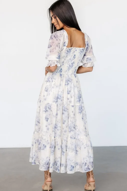Fabian Jacquard Midi Dress | Cream + Blue Floral