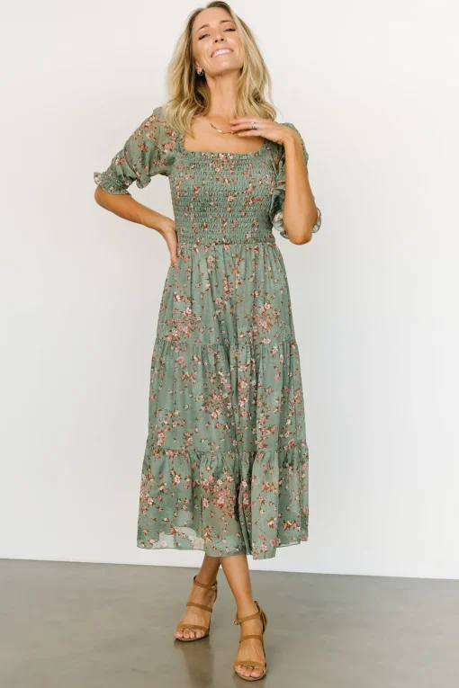 Fabian Jacquard Midi Dress | Eucalyptus + Pink