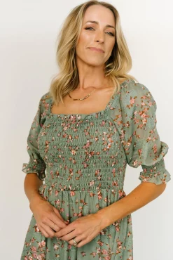 Fabian Jacquard Midi Dress | Eucalyptus + Pink