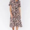 Feya Button Midi Dress | Black + Mauve Floral