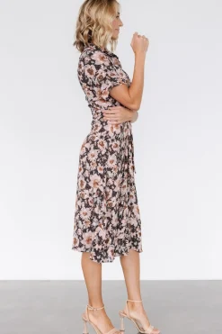 Feya Button Midi Dress | Black + Mauve Floral
