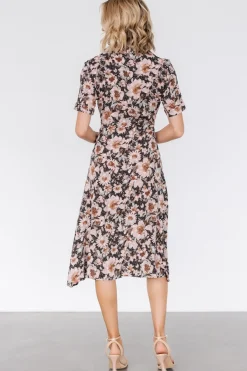 Feya Button Midi Dress | Black + Mauve Floral