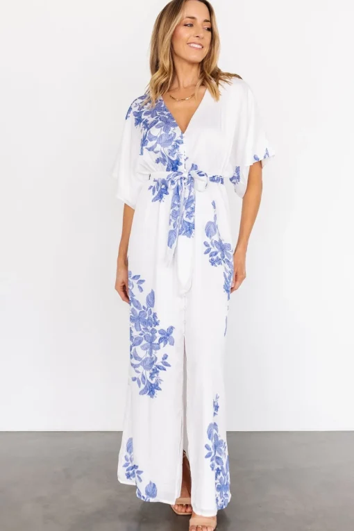 Florina Kimono Maxi Dress | White + Blue