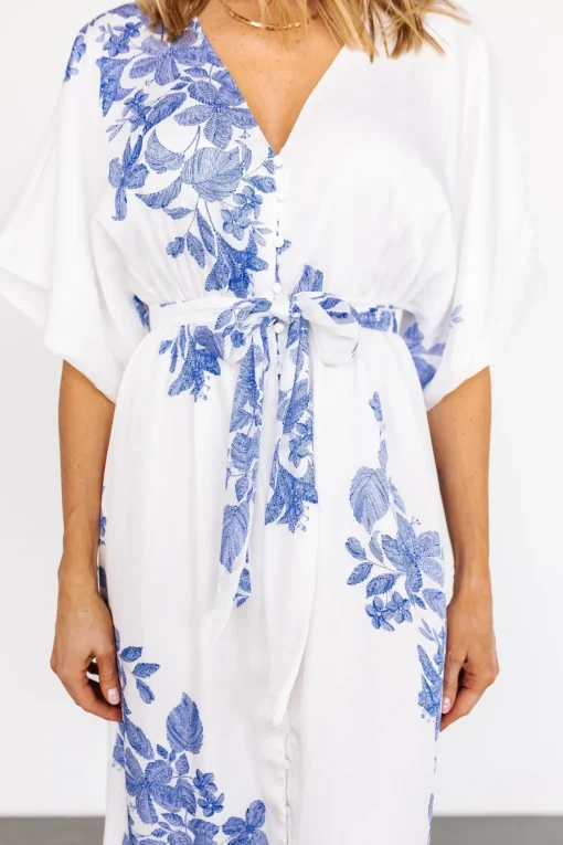 Florina Kimono Maxi Dress | White + Blue