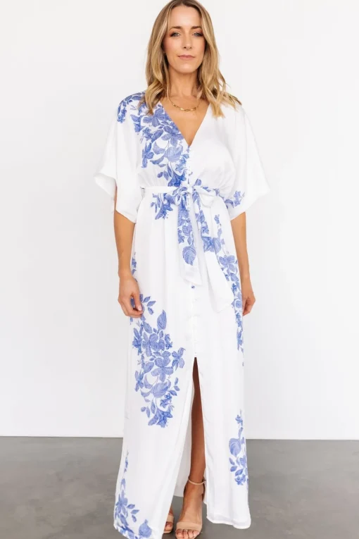 Florina Kimono Maxi Dress | White + Blue