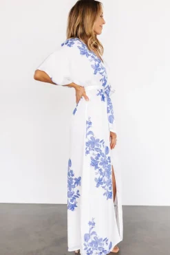 Florina Kimono Maxi Dress | White + Blue