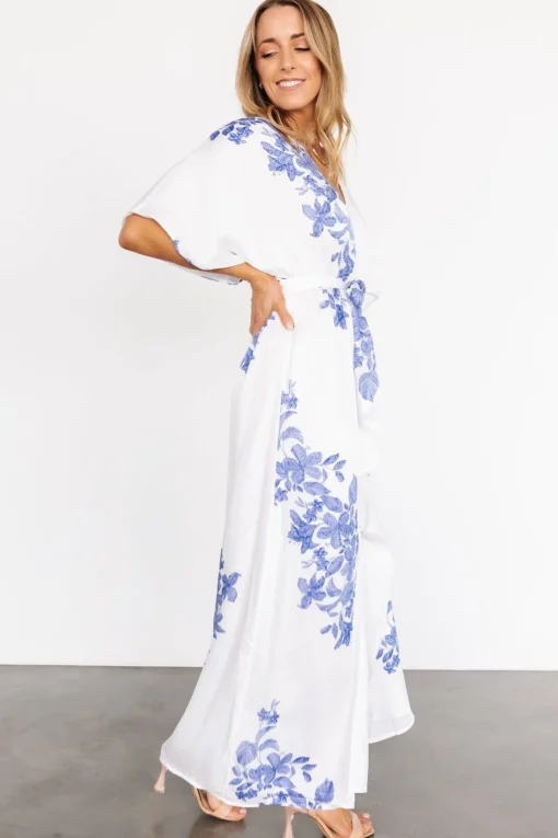 Florina Kimono Maxi Dress | White + Blue