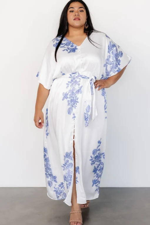 Florina Kimono Maxi Dress | White + Blue