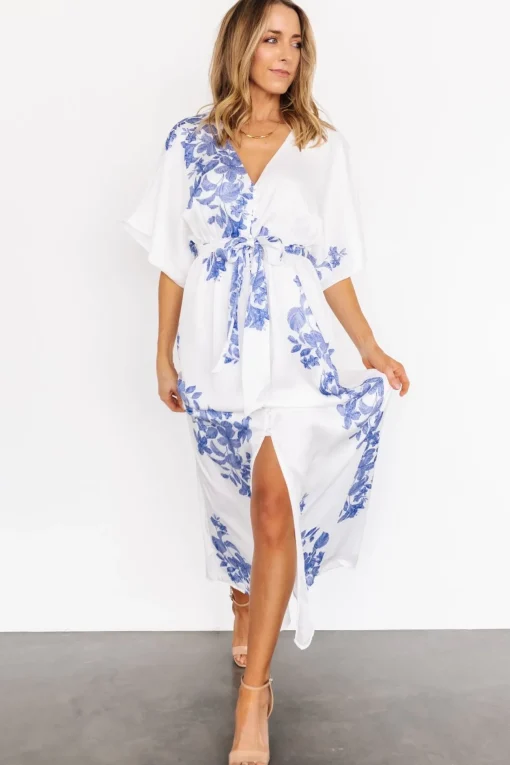 Florina Kimono Maxi Dress | White + Blue