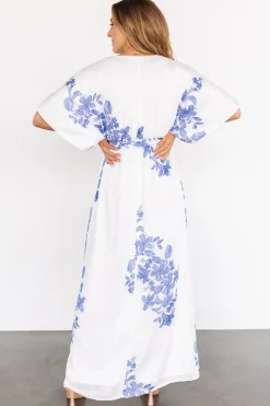 Florina Kimono Maxi Dress | White + Blue