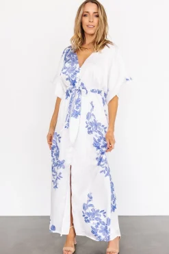 Florina Kimono Maxi Dress | White + Blue