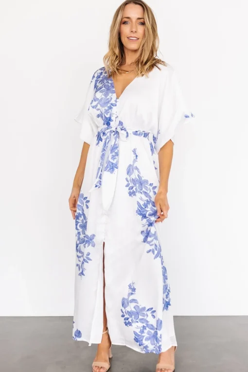 Florina Kimono Maxi Dress | White + Blue