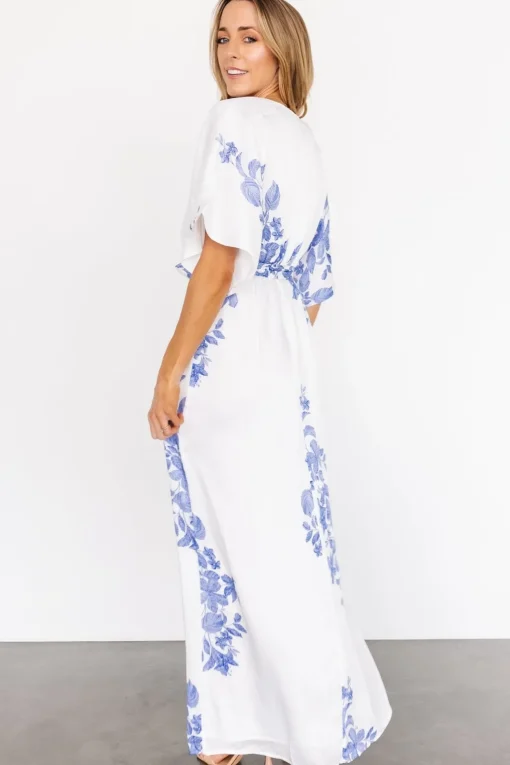 Florina Kimono Maxi Dress | White + Blue