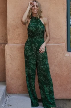 Freya Halter Jumpsuit | Emerald Floral