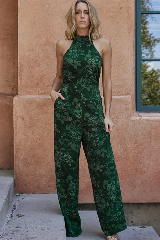 Freya Halter Jumpsuit | Emerald Floral