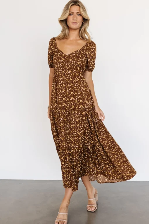 Gables Puff Sleeve Maxi Dress | Brown Multi