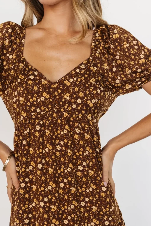 Gables Puff Sleeve Maxi Dress | Brown Multi