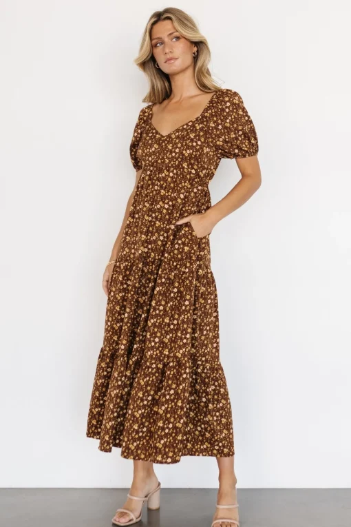 Gables Puff Sleeve Maxi Dress | Brown Multi
