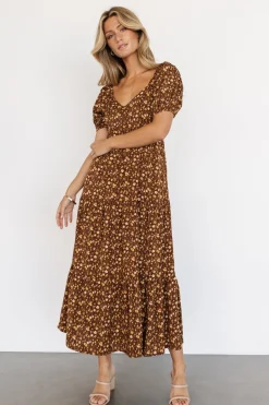 Gables Puff Sleeve Maxi Dress | Brown Multi