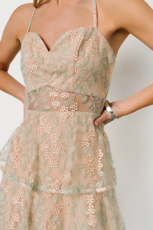Georgiana Embroidered Midi Dress | Sage