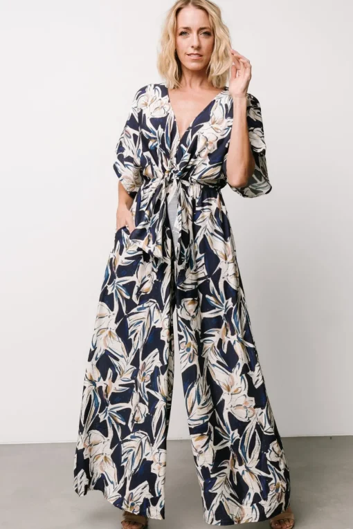 Giada Wide Leg Jumpsuit | Navy + Off White