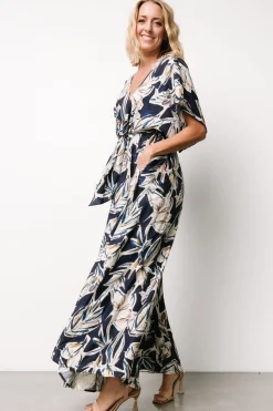 Giada Wide Leg Jumpsuit | Navy + Off White