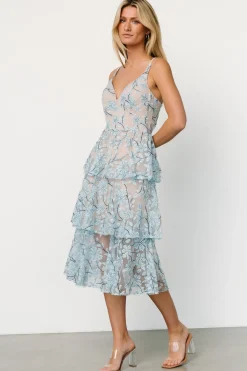 Giavanna Tiered Midi Dress | Dusty Blue