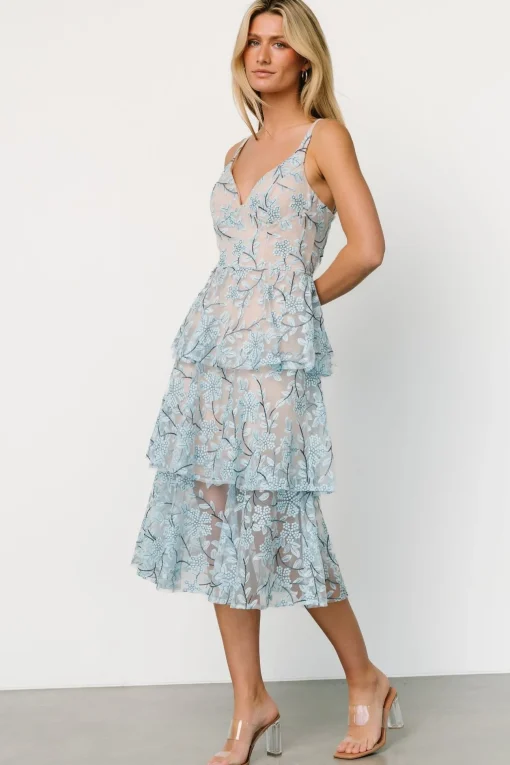 Giavanna Tiered Midi Dress | Dusty Blue